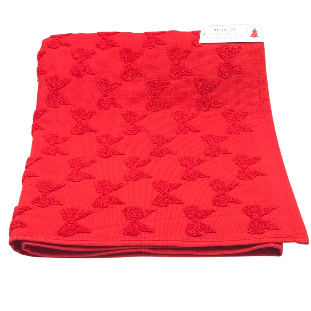 Bella Lux Christmas Collection Red Bows Embossed Turkish Cotton Towel Set Of 4pc - Picture 9 of 10